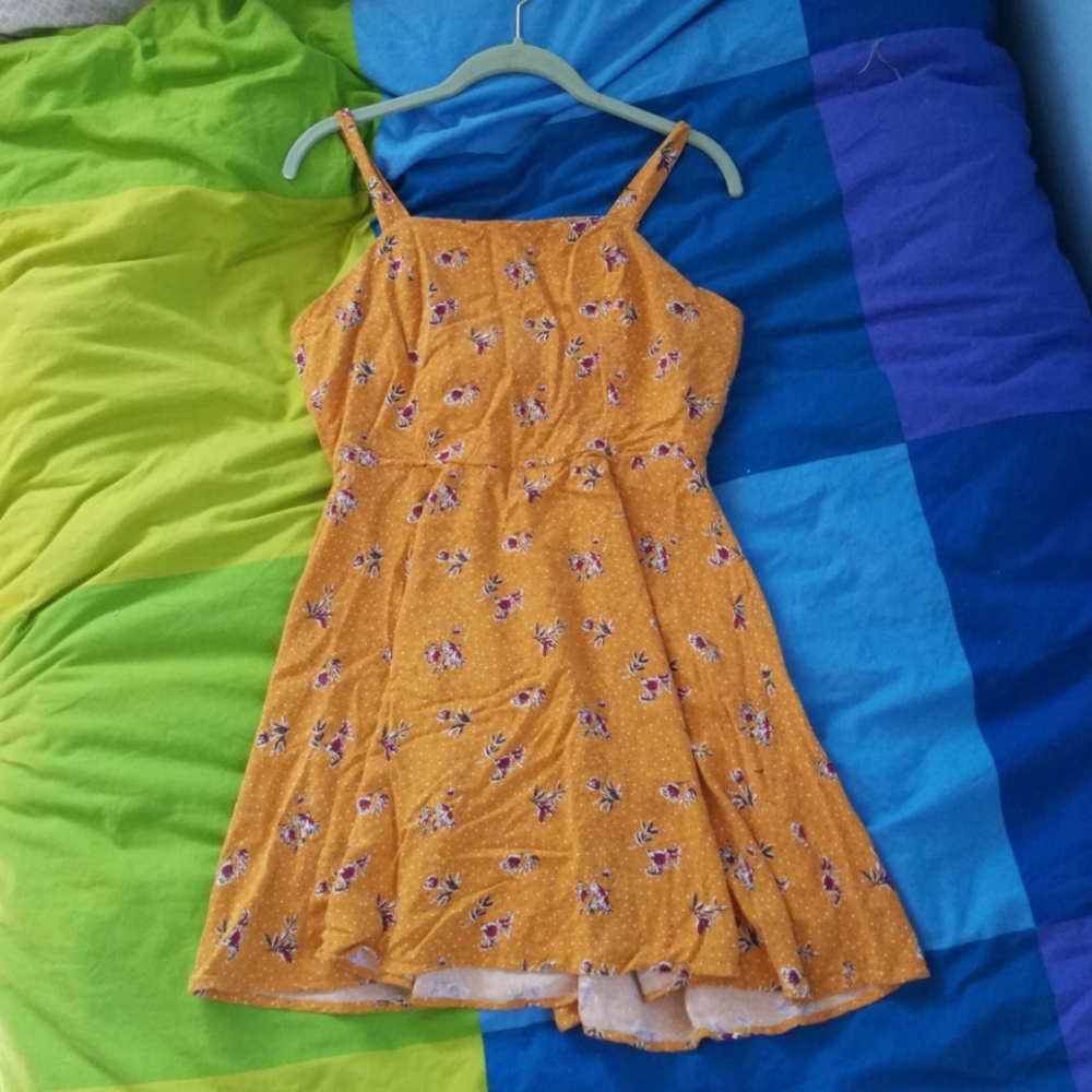 Yellow floral flowy midi dress
